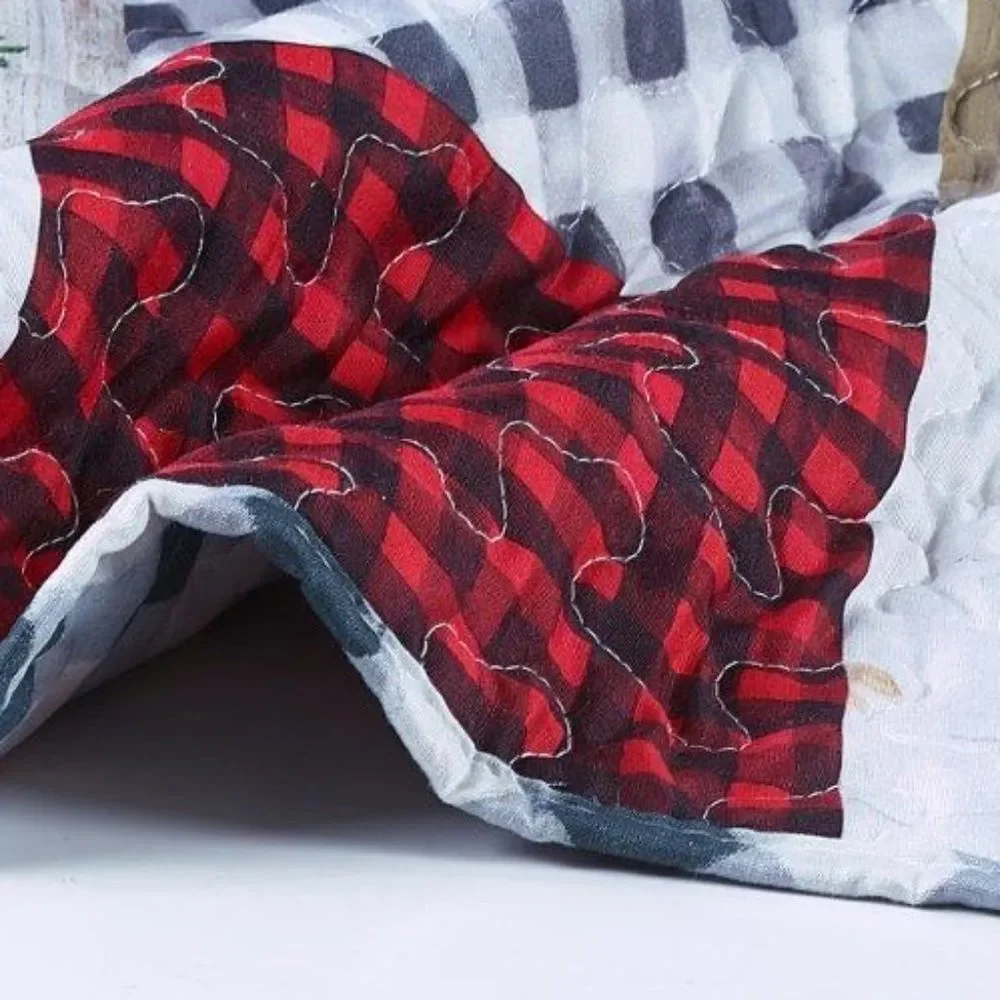 Merry Christmas Winter Lodge Printed QUEEN Quilt Set Holidays Red Truck